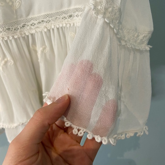 Zara White Peasant Blouse with Embroidery, S - Picture 5 of 10